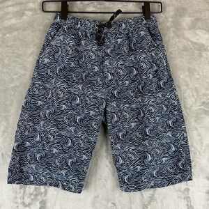 Street Rules Swim Shorts Boys 12 (L) Blue White Ocean Print Trunks
